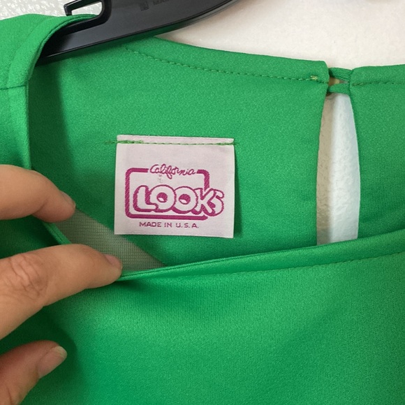 Vintage green 80s costume layered dress button closure pleated large - Picture 3 of 4